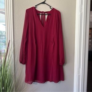 #680 BCB Generations Burgundy Long Sleeve Chiffon Overlay Midi dress size large
